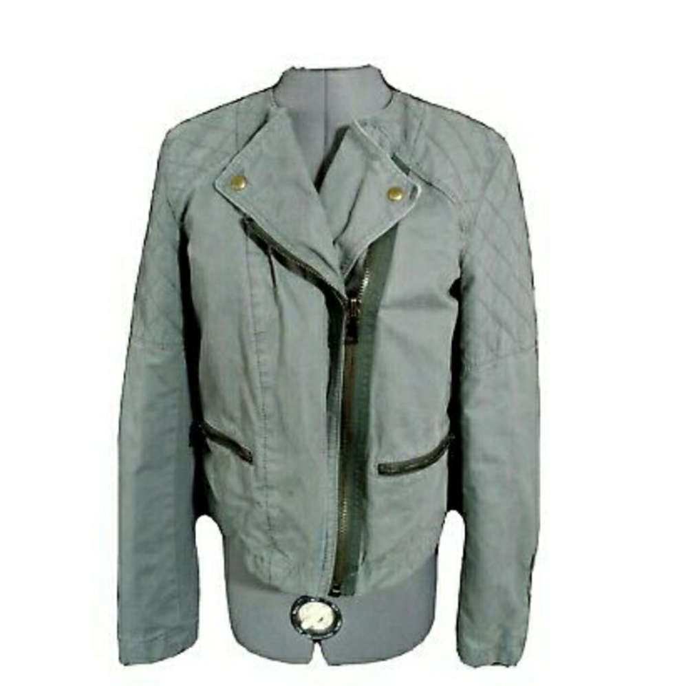 GAP Quilted Moto Jacket 6 Olive Green zipper cuffs